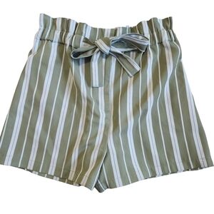 3/$15 Forever 21 Green Striped Elastic Waist Tie Shorts - Medium